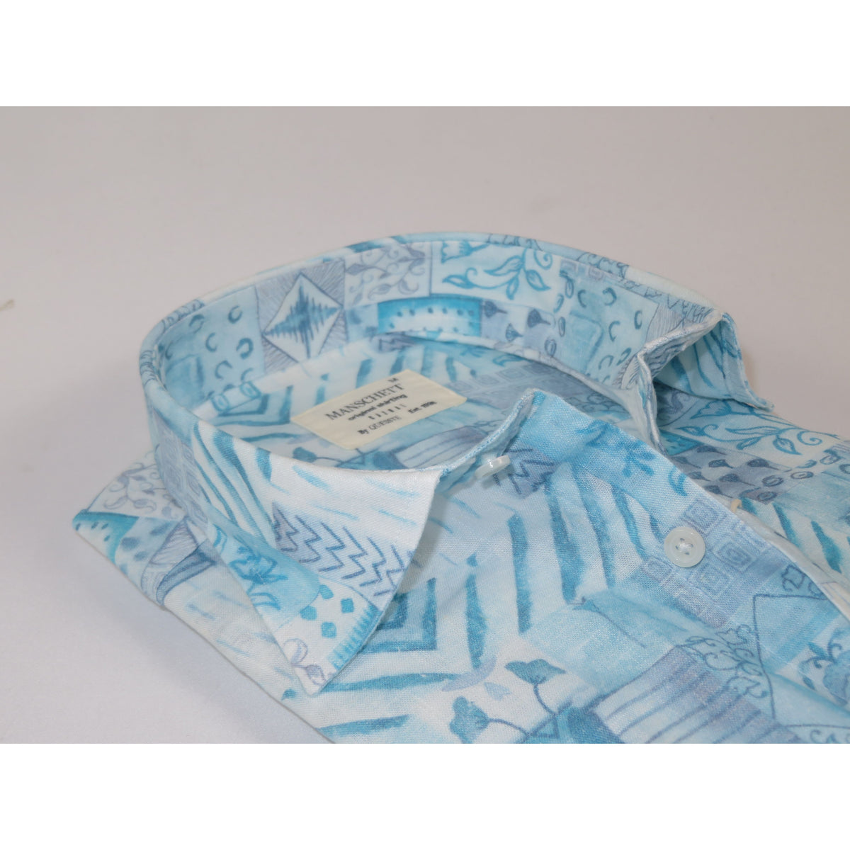 Mens Soft Linen Tencel Blend Shirt Manschett Turkey Slim Fit 7031-16 Teal Blue Fancy