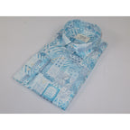 Mens Soft Linen Tencel Blend Shirt Manschett Turkey Slim Fit 7031-16 Teal Blue Fancy