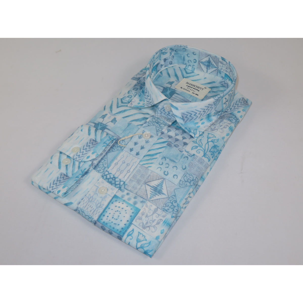 Mens Soft Linen Tencel Blend Shirt Manschett Turkey Slim Fit 7031-16 Teal Blue Fancy
