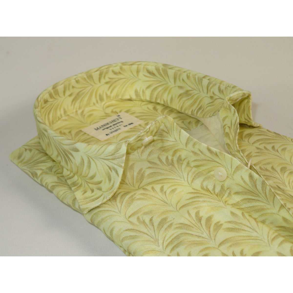 Mens Soft Linen Tencel Blend Shirt Manschett Turkey Slim Fit 7031-18 Yellow Floral
