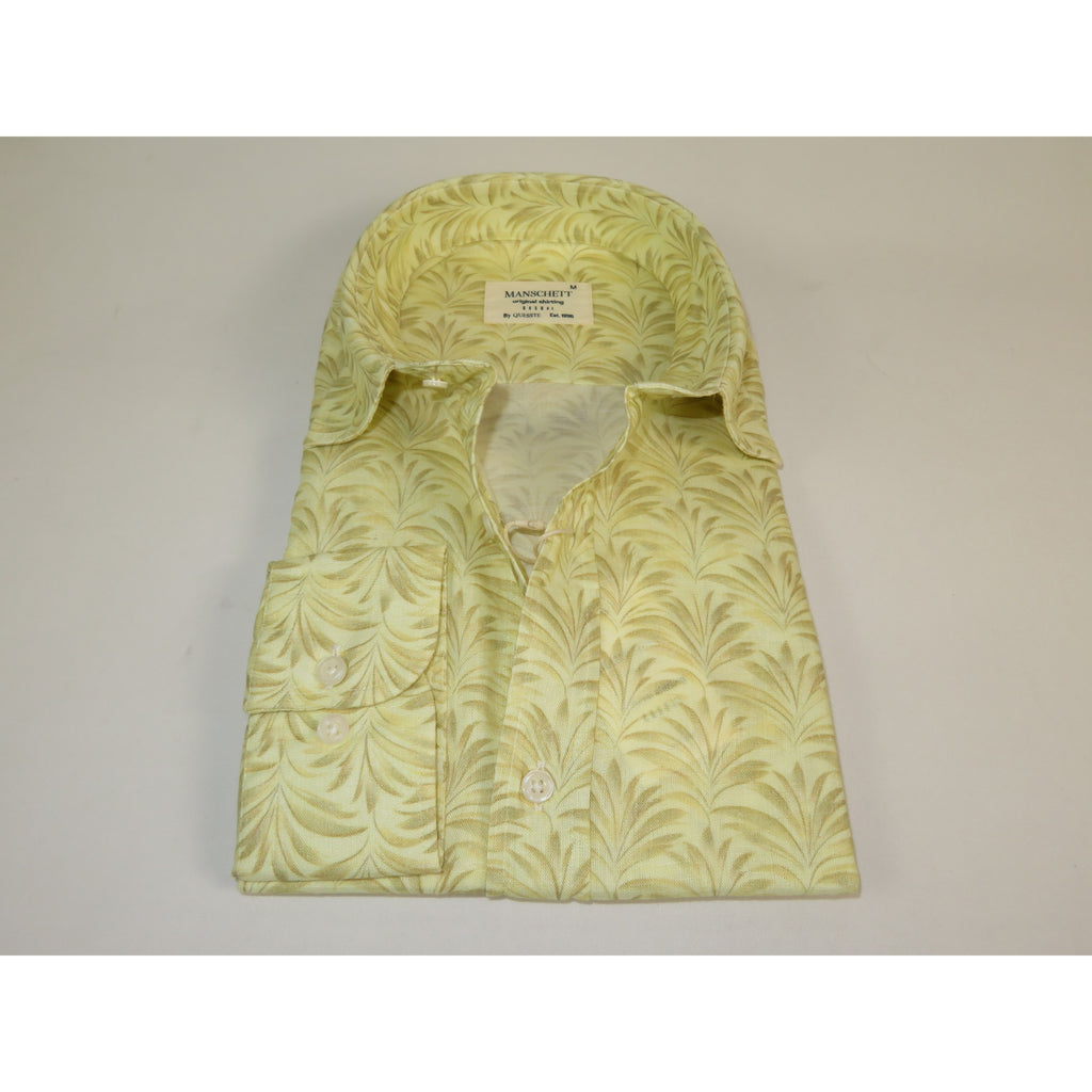 Mens Soft Linen Tencel Blend Shirt Manschett Turkey Slim Fit 7031-18 Yellow Floral