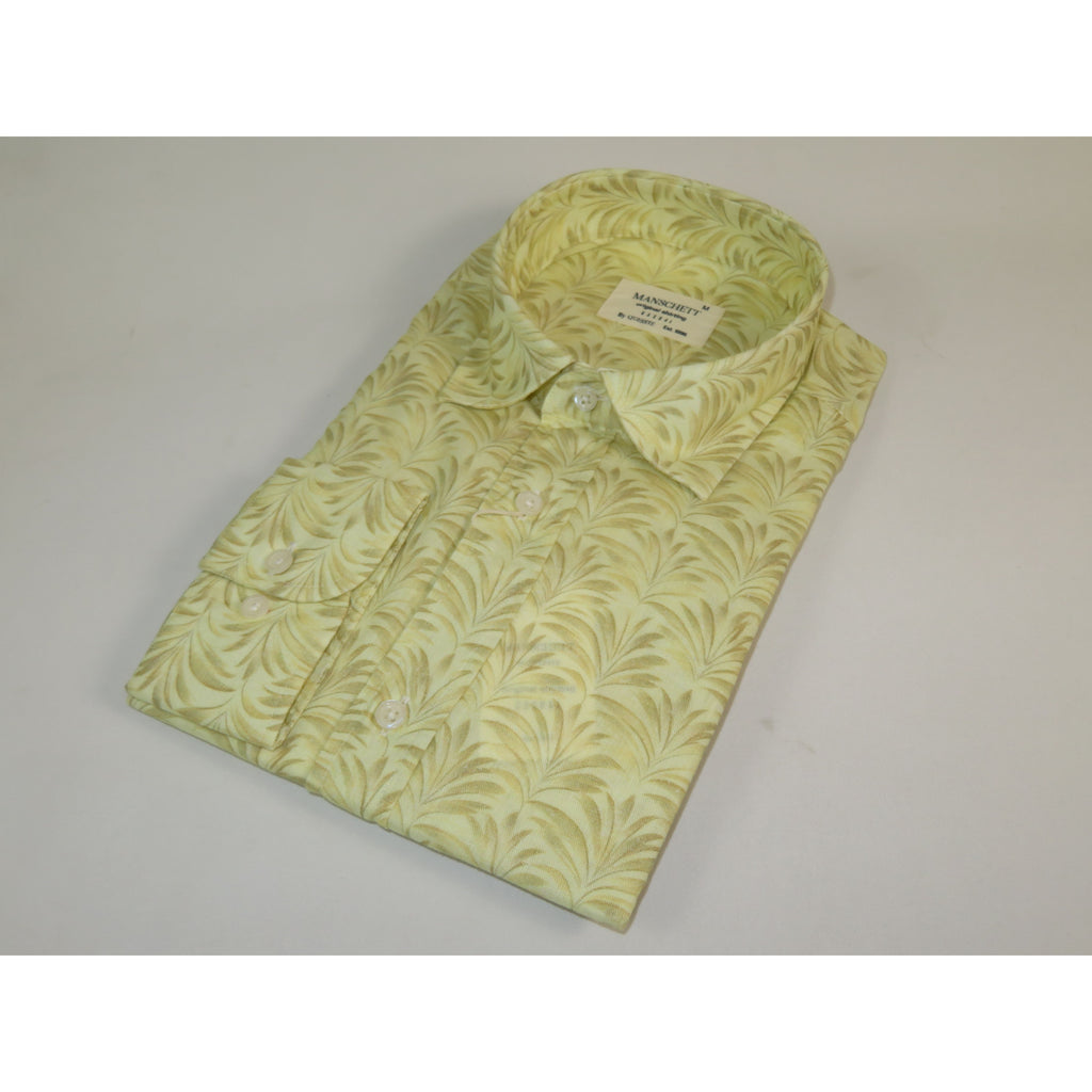 Mens Soft Linen Tencel Blend Shirt Manschett Turkey Slim Fit 7031-18 Yellow Floral