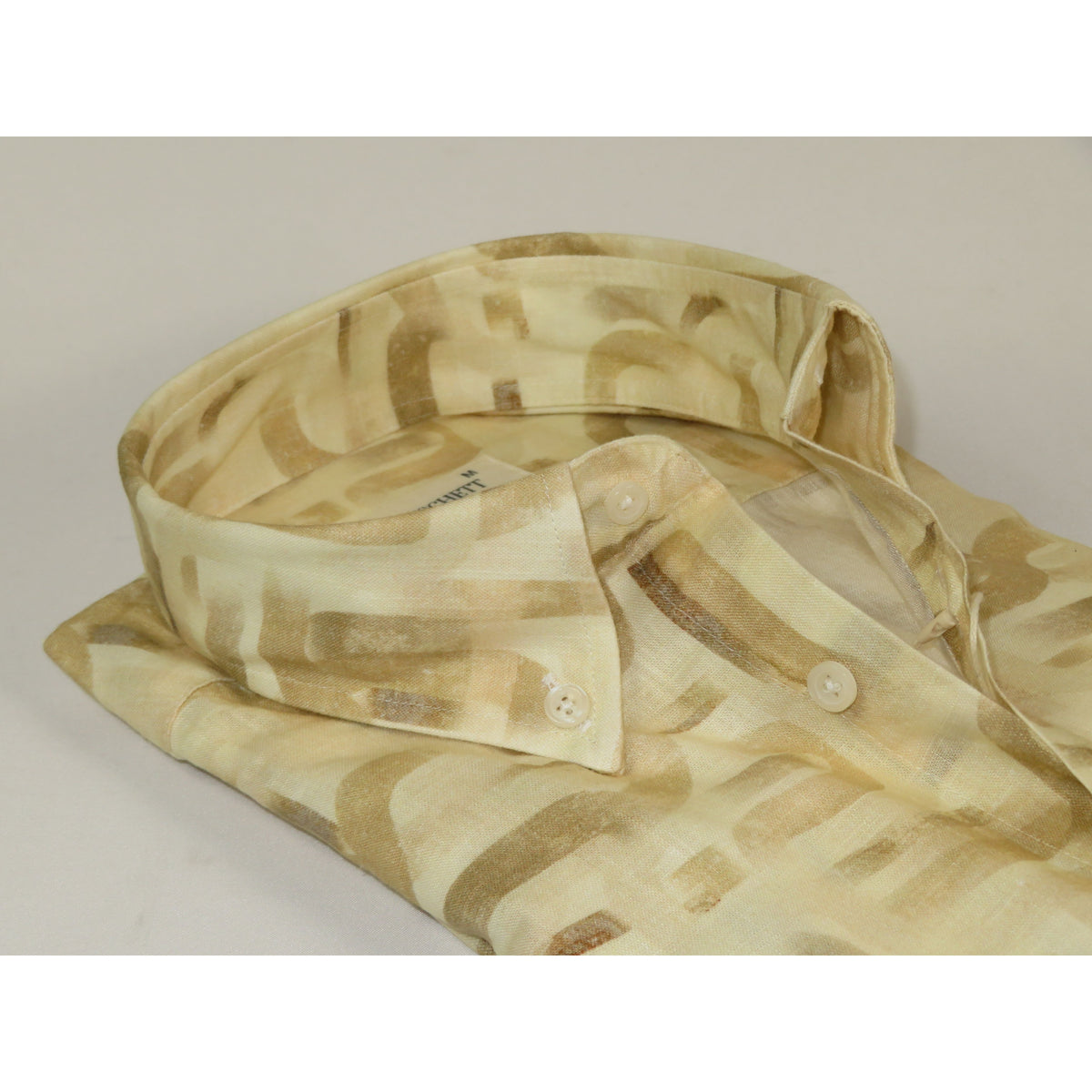Mens Soft Linen Blend Shirt Manschett Turkey Slim Fit Button Down Collar 7032-1 Beige Fancy
