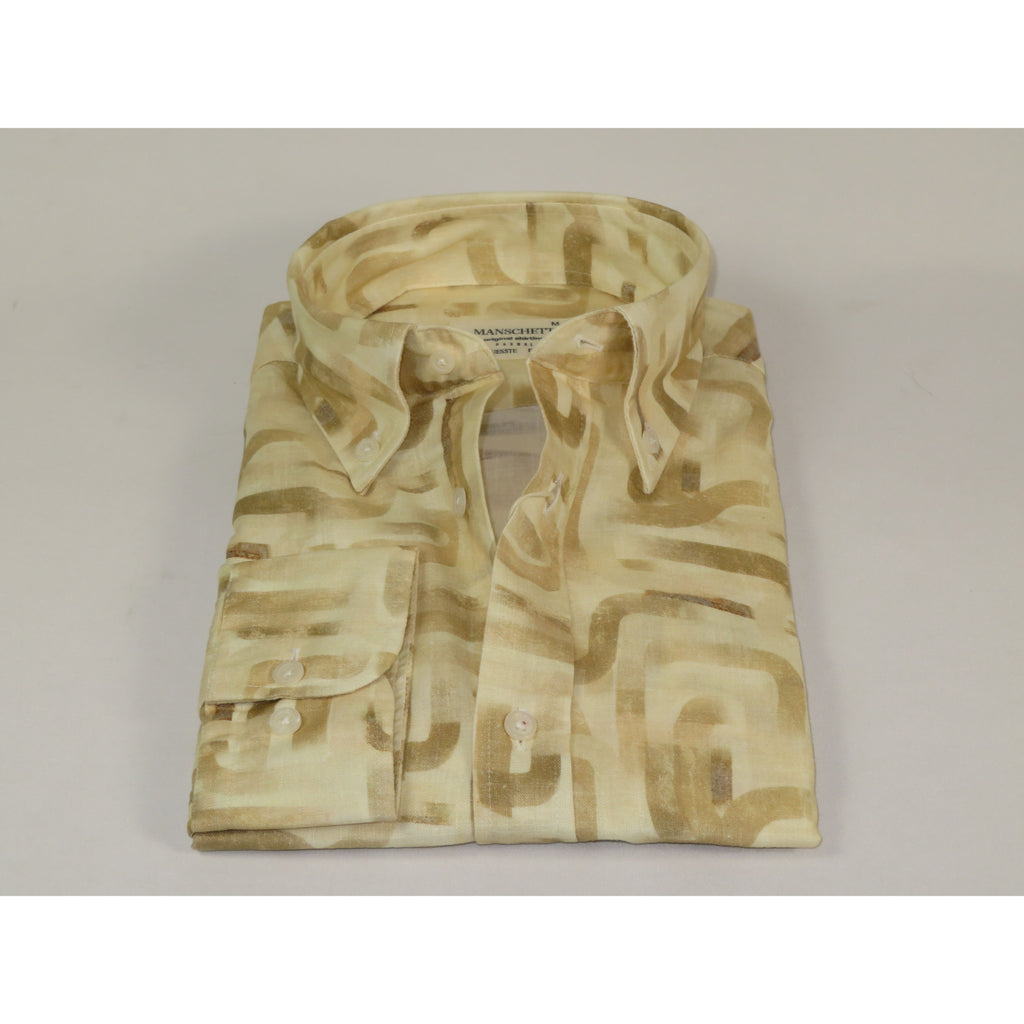 Mens Soft Linen Blend Shirt Manschett Turkey Slim Fit Button Down Collar 7032-1 Beige Fancy