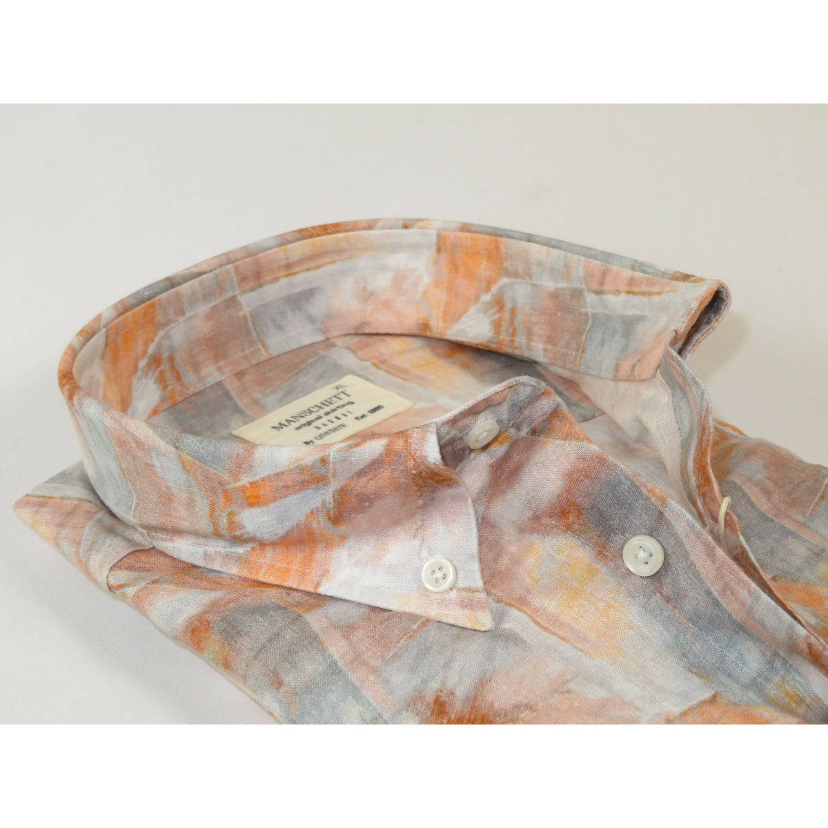 Mens Soft Linen Blend Shirt Manschett Turkey Slim Fit Button Down Collar 7032-14 Peach Fancy