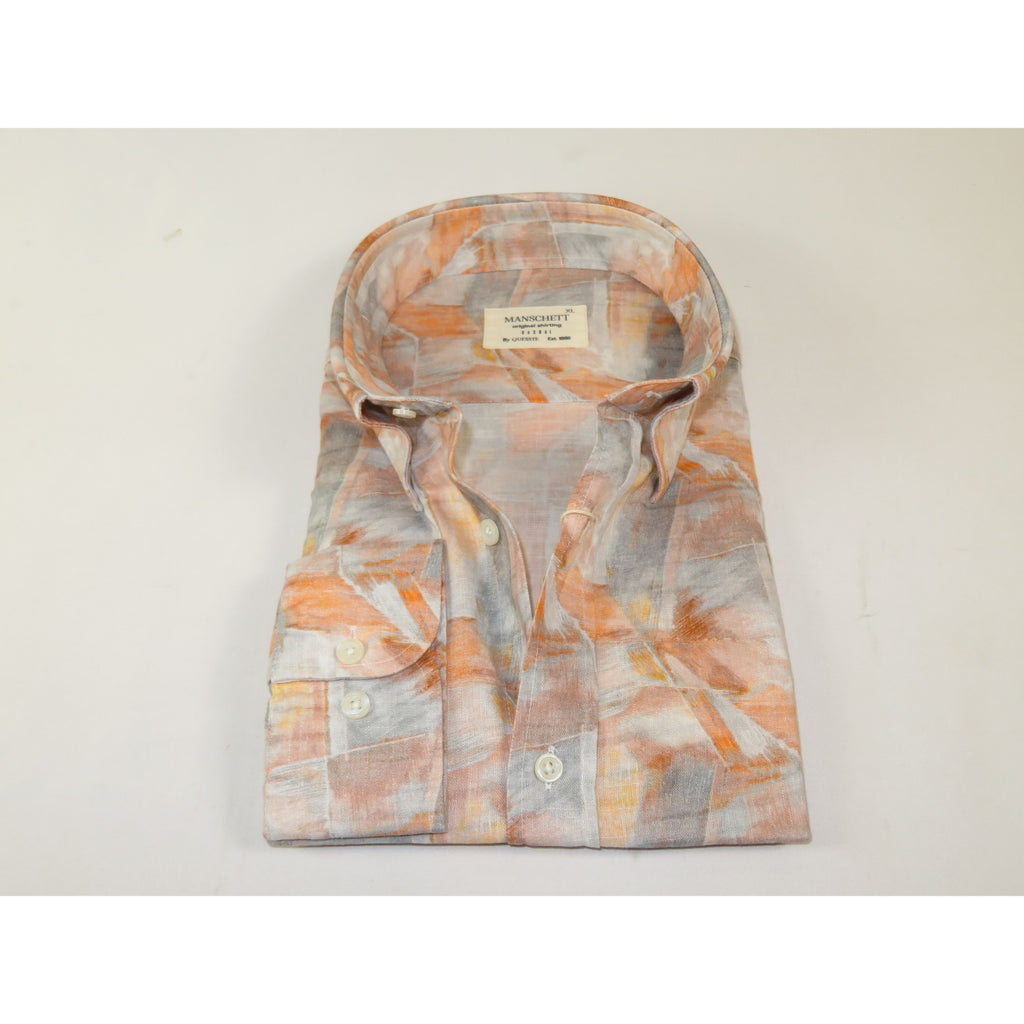 Mens Soft Linen Blend Shirt Manschett Turkey Slim Fit Button Down Collar 7032-14 Peach Fancy