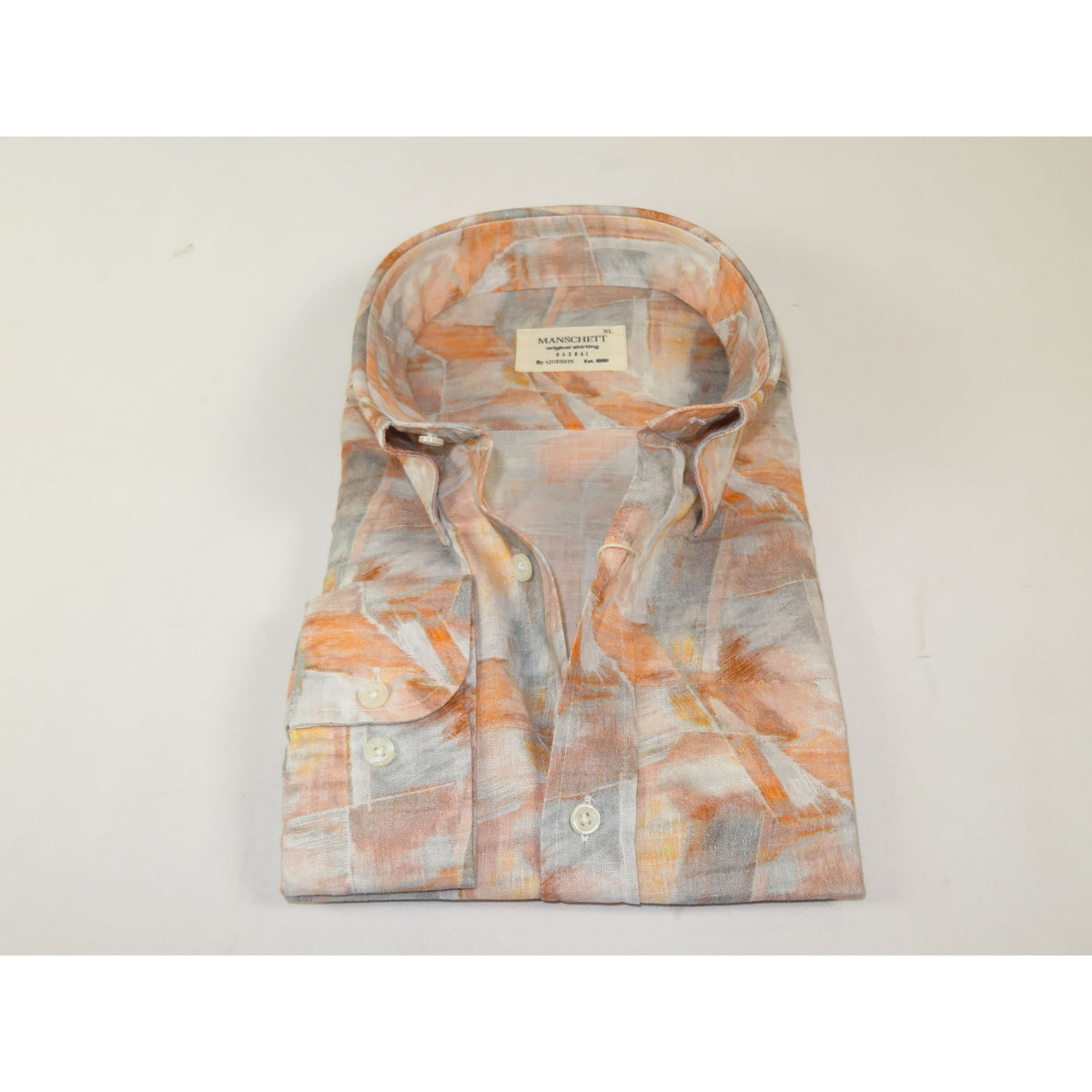 Mens Soft Linen Blend Shirt Manschett Turkey Slim Fit Button Down Collar 7032-14 Peach Fancy