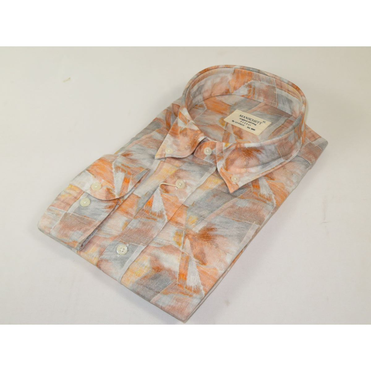 Mens Soft Linen Blend Shirt Manschett Turkey Slim Fit Button Down Collar 7032-14 Peach Fancy