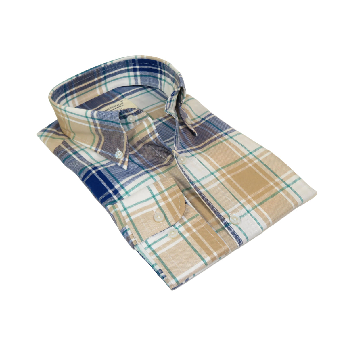 Mens 100% Cotton Shirt Manschett Quesste Turkey Slim Fit Button Down Collar 7033-15 Beige/Blue Plaid