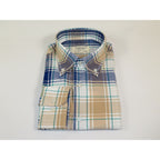 Mens 100% Cotton Shirt Manschett Quesste Turkey Slim Fit Button Down Collar 7033-15 Beige/Blue Plaid