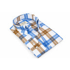 Mens 100% Cotton Shirt Manschett Turkey Slim Fit Oxford Button Down Collar 7033-16 Cognac/Blue Plaid