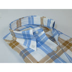 Mens 100% Cotton Shirt Manschett Turkey Slim Fit Oxford Button Down Collar 7033-16 Cognac/Blue Plaid