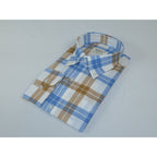 Mens 100% Cotton Shirt Manschett Turkey Slim Fit Oxford Button Down Collar 7033-16 Cognac/Blue Plaid