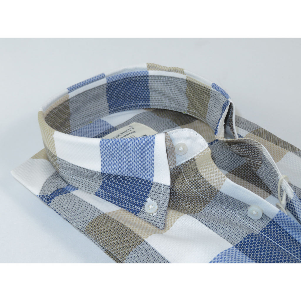 Mens 100% Cotton Shirt Manschett Turkey Slim Fit Oxford Button Down Collar 7033-18 Blue/Gray