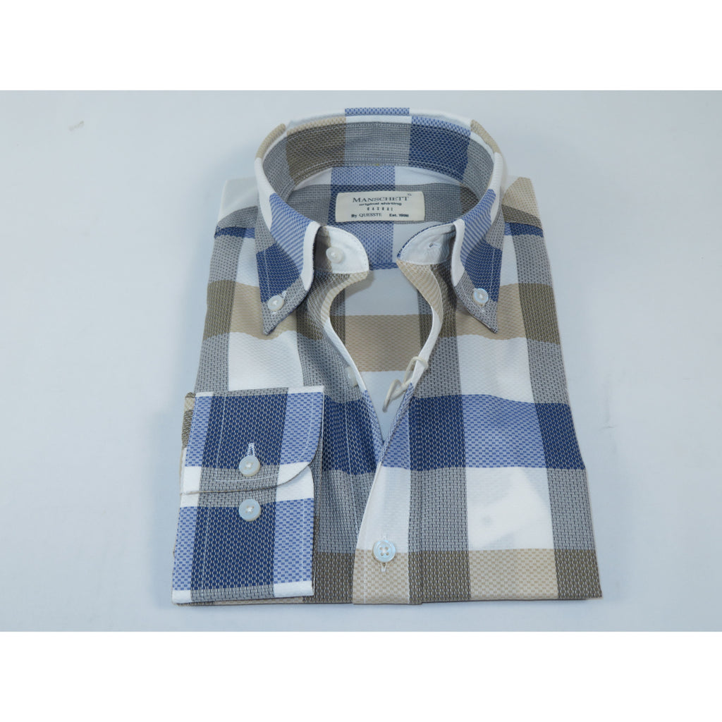 Mens 100% Cotton Shirt Manschett Turkey Slim Fit Oxford Button Down Collar 7033-18 Blue/Gray