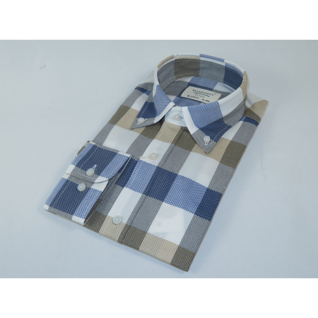 Mens 100% Cotton Shirt Manschett Turkey Slim Fit Oxford Button Down Collar 7033-18 Blue/Gray