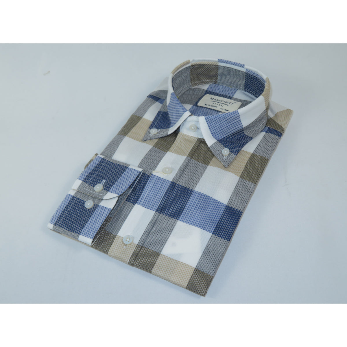 Mens 100% Cotton Shirt Manschett Turkey Slim Fit Oxford Button Down Collar 7033-18 Blue/Gray