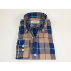 Mens 100% Cotton Shirt Manschett Turkey Slim Fit Oxford Button Down Collar 7033-19 Navy/Tan Plaid