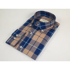 Mens 100% Cotton Shirt Manschett Turkey Slim Fit Oxford Button Down Collar 7033-19 Navy/Tan Plaid