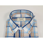 Mens 100% Cotton Shirt Manschett Quesste Turkey Slim Fit Button Down Collar 7033-20 Tan/Blue Plaid
