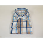 Mens 100% Cotton Shirt Manschett Quesste Turkey Slim Fit Button Down Collar 7033-20 Tan/Blue Plaid