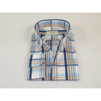 Mens 100% Cotton Shirt Manschett Quesste Turkey Slim Fit Button Down Collar 7033-20 Tan/Blue Plaid