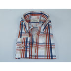 Mens 100% Cotton Shirt Manschett Quesste Turkey Slim Fit 7033-21 Rust/Blue Plaid