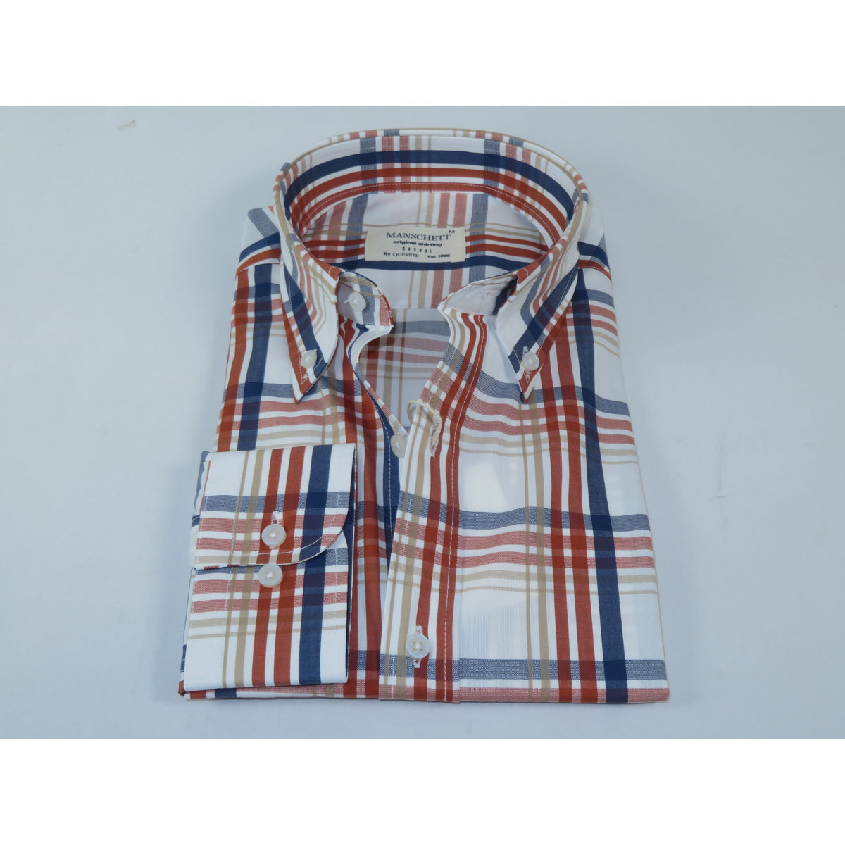 Mens 100% Cotton Shirt Manschett Quesste Turkey Slim Fit 7033-21 Rust/Blue Plaid