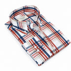 Mens 100% Cotton Shirt Manschett Quesste Turkey Slim Fit 7033-21 Rust/Blue Plaid