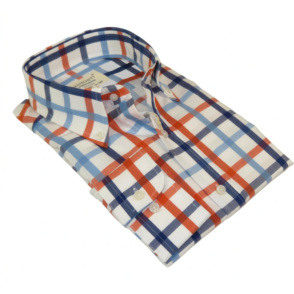 Mens 100% Cotton Shirt Manschett Quesste Turkey Slim Fit Button Down Collar 7033-22 Orange/Blue