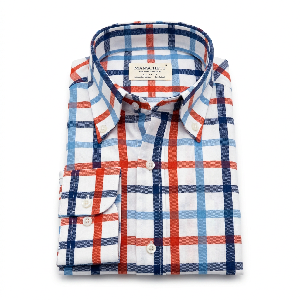Mens 100% Cotton Shirt Manschett Quesste Turkey Slim Fit Button Down Collar 7033-22 Orange/Blue