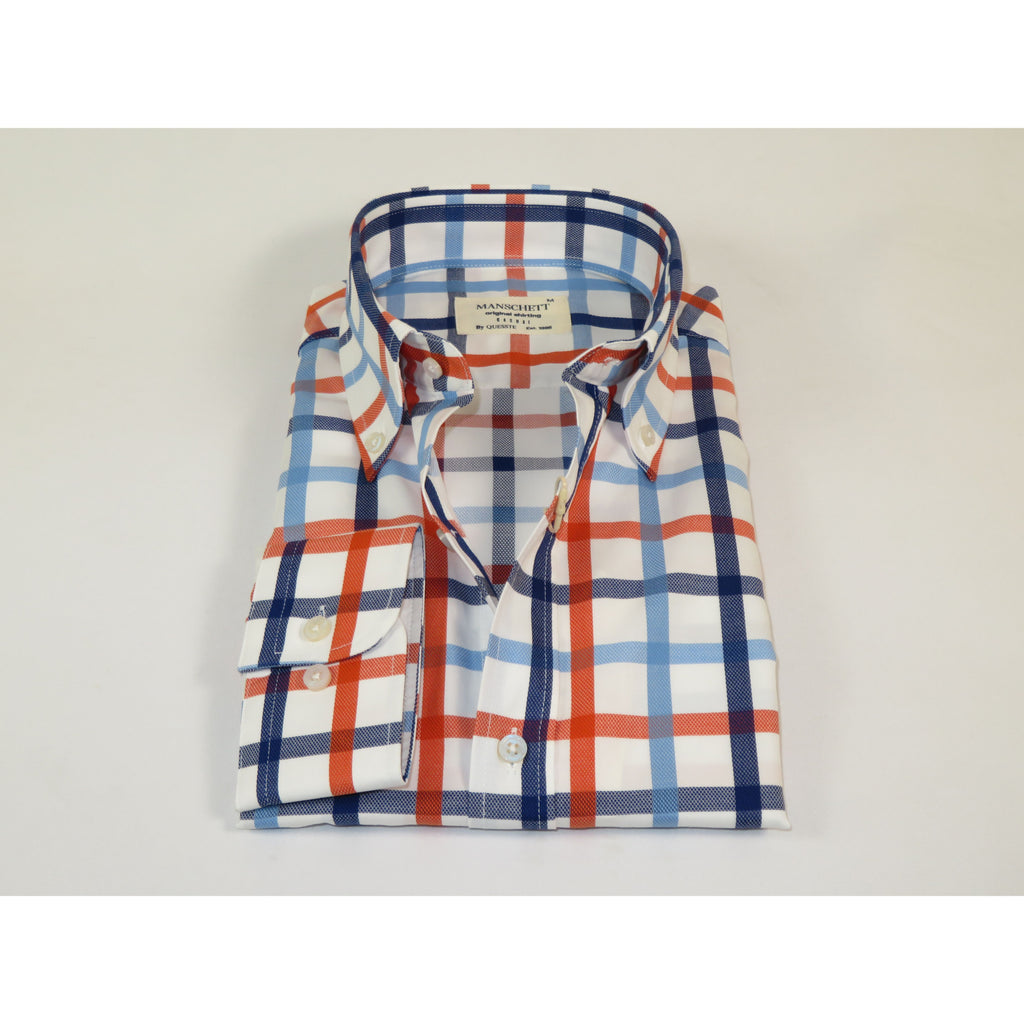 Mens 100% Cotton Shirt Manschett Quesste Turkey Slim Fit Button Down Collar 7033-22 Orange/Blue