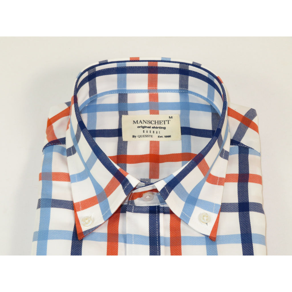 Mens 100% Cotton Shirt Manschett Quesste Turkey Slim Fit Button Down Collar 7033-22 Orange/Blue