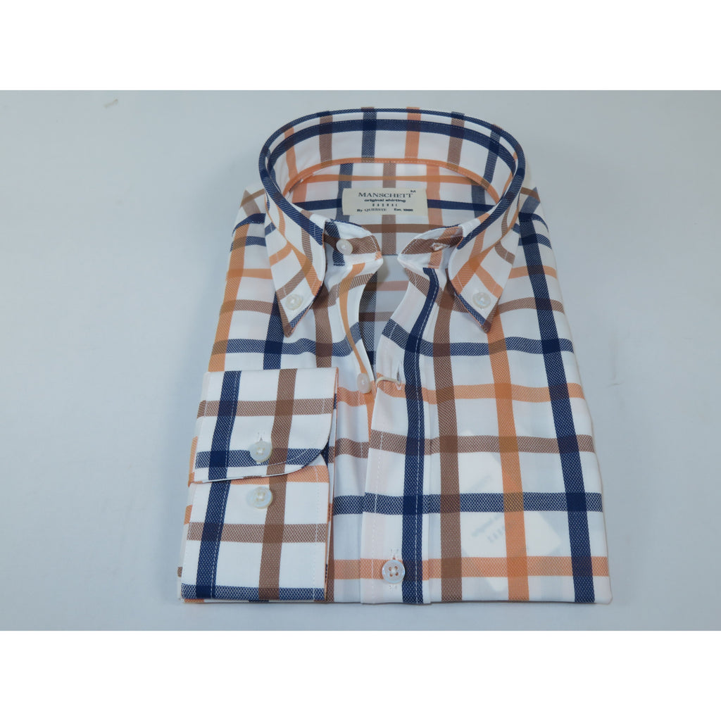 Mens 100% Cotton Shirt Manschett Turkey Slim Fit Oxford Button Down Collar 7033-23 Peach/Blue