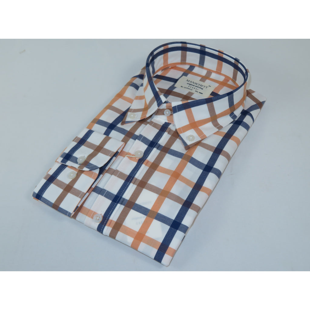 Mens 100% Cotton Shirt Manschett Turkey Slim Fit Oxford Button Down Collar 7033-23 Peach/Blue