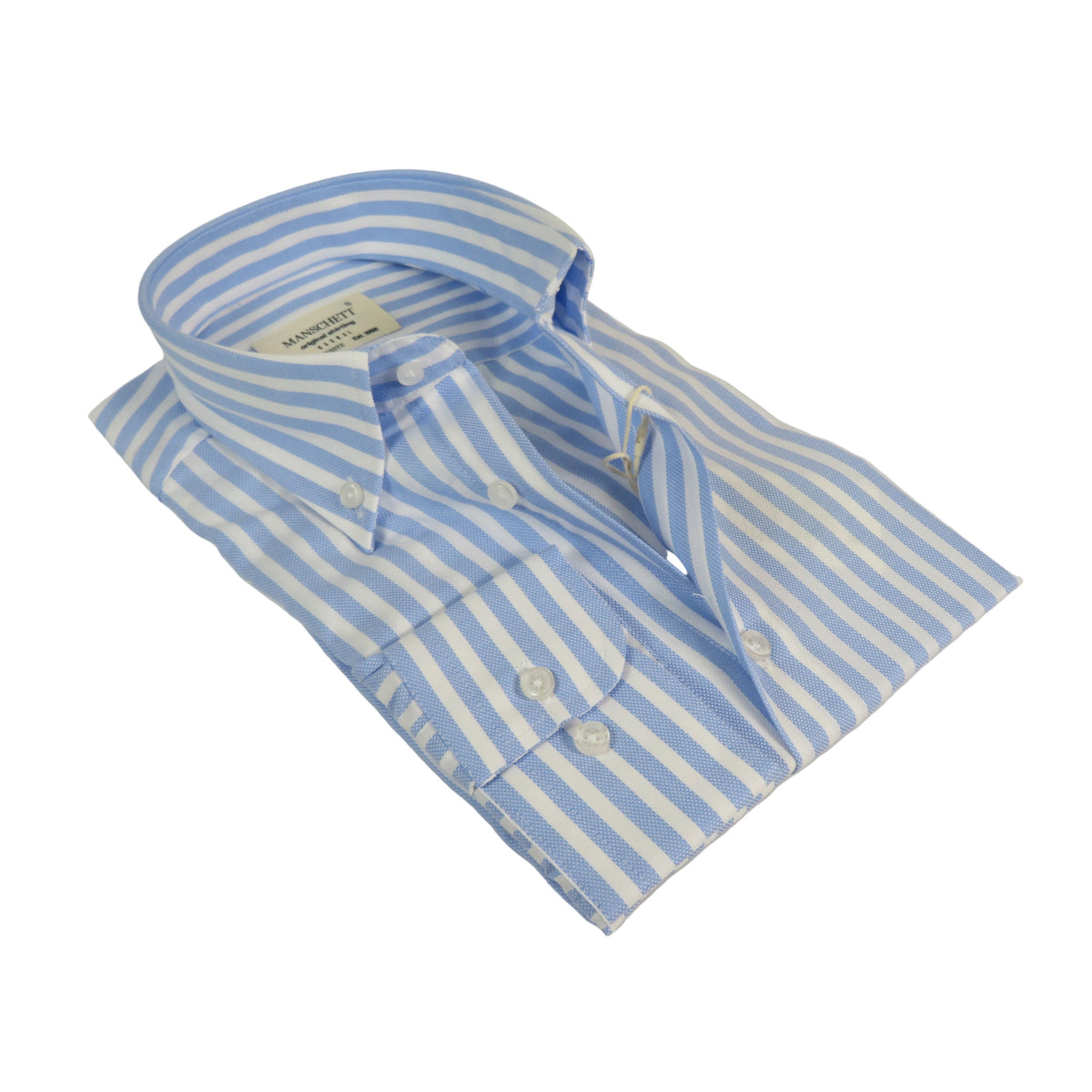 Mens 100% Cotton Shirt Manschett Turkey Slim Fit Button Down Collar 7035-01 Blue Stripe