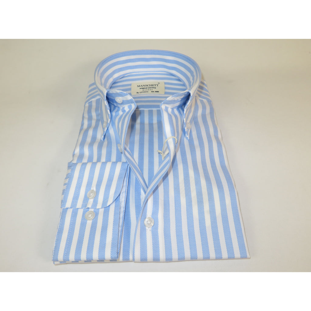 Mens 100% Cotton Shirt Manschett Turkey Slim Fit Button Down Collar 7035-01 Blue Stripe