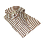Mens 100% Cotton Shirt Manschett Turkey Slim Fit Button Down Collar 7035-02 Brown Stripe
