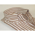Mens 100% Cotton Shirt Manschett Turkey Slim Fit Button Down Collar 7035-02 Brown Stripe