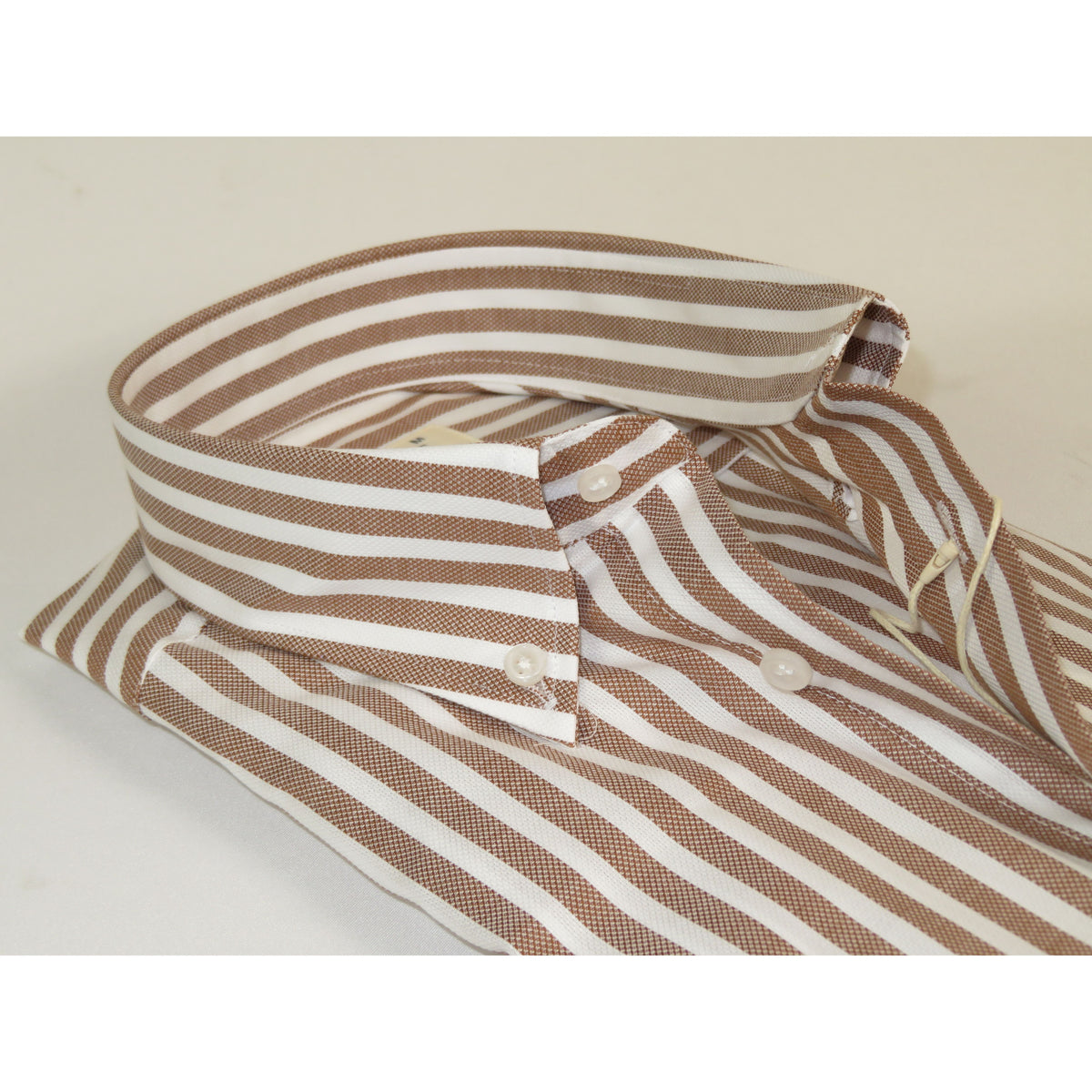 Mens 100% Cotton Shirt Manschett Turkey Slim Fit Button Down Collar 7035-02 Brown Stripe
