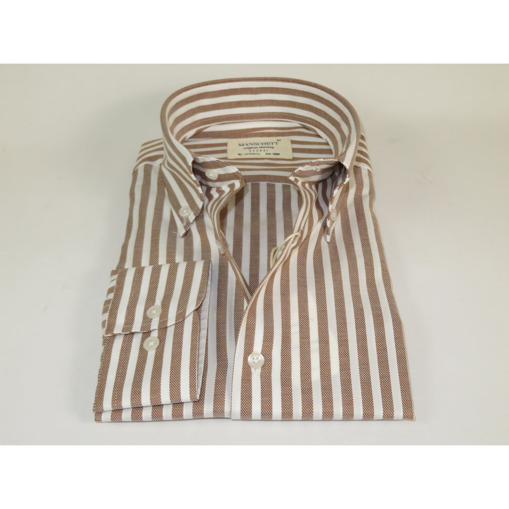 Mens 100% Cotton Shirt Manschett Turkey Slim Fit Button Down Collar 7035-02 Brown Stripe