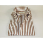 Mens 100% Cotton Shirt Manschett Turkey Slim Fit Button Down Collar 7035-02 Brown Stripe