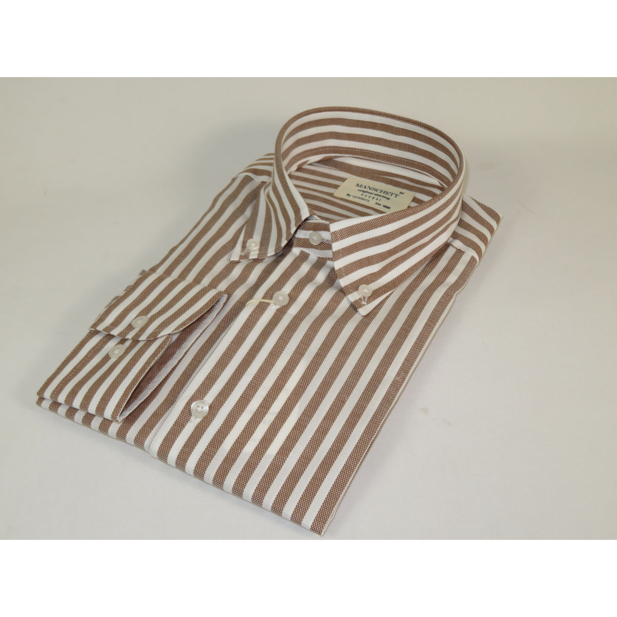 Mens 100% Cotton Shirt Manschett Turkey Slim Fit Button Down Collar 7035-02 Brown Stripe