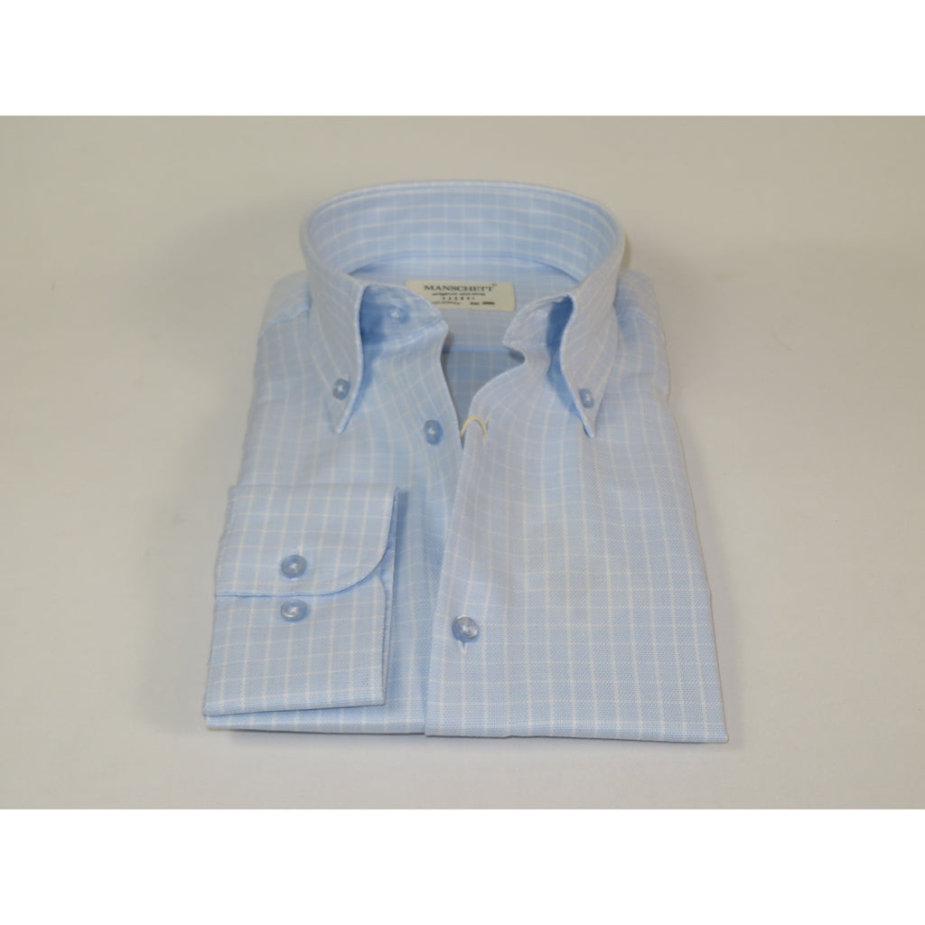 Mens 100% Cotton Shirt Manschett Turkey Slim Fit Oxford Button Down Collar 7035-19 Blue Checker