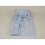 Mens 100% Cotton Shirt Manschett Turkey Slim Fit Oxford Button Down Collar 7035-19 Blue Checker