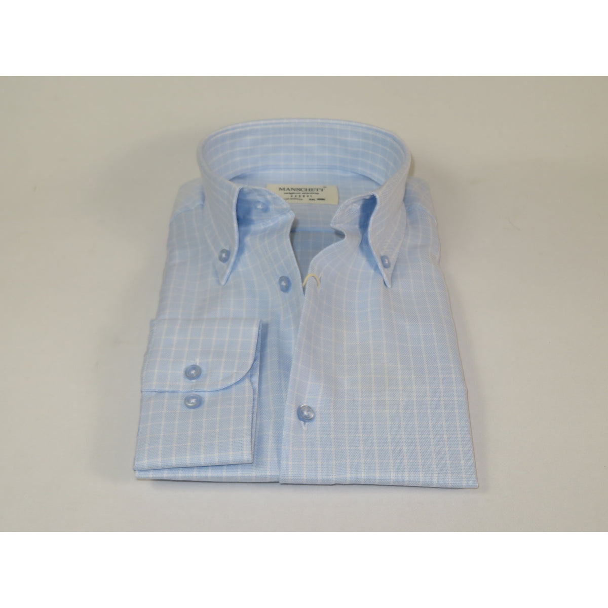 Mens 100% Cotton Shirt Manschett Turkey Slim Fit Oxford Button Down Collar 7035-19 Blue Checker