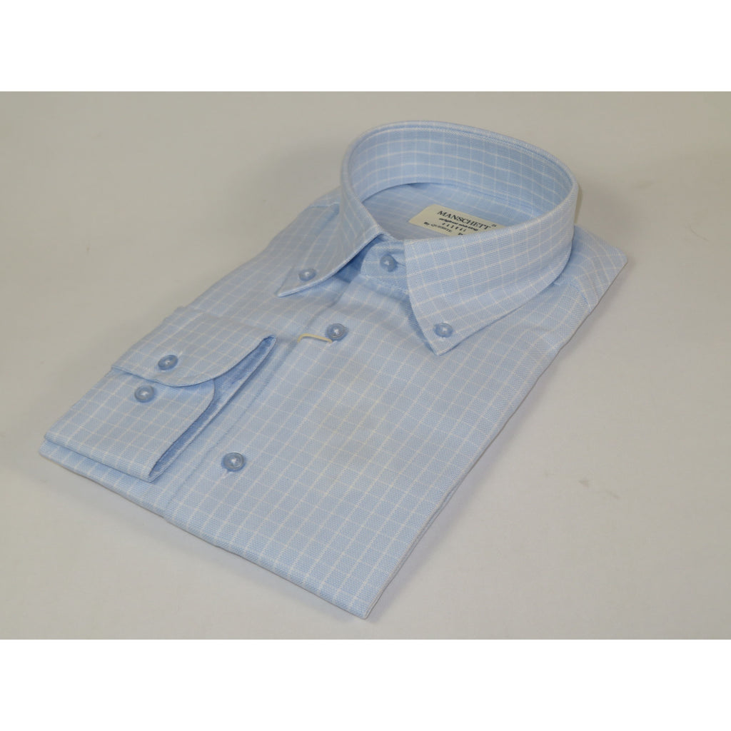Mens 100% Cotton Shirt Manschett Turkey Slim Fit Oxford Button Down Collar 7035-19 Blue Checker