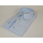 Mens 100% Cotton Shirt Manschett Turkey Slim Fit Oxford Button Down Collar 7035-19 Blue Checker
