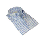 Mens 100% Cotton Shirt Manschett Turkey Slim Fit Button Down Collar 7035-23 Blue Checker