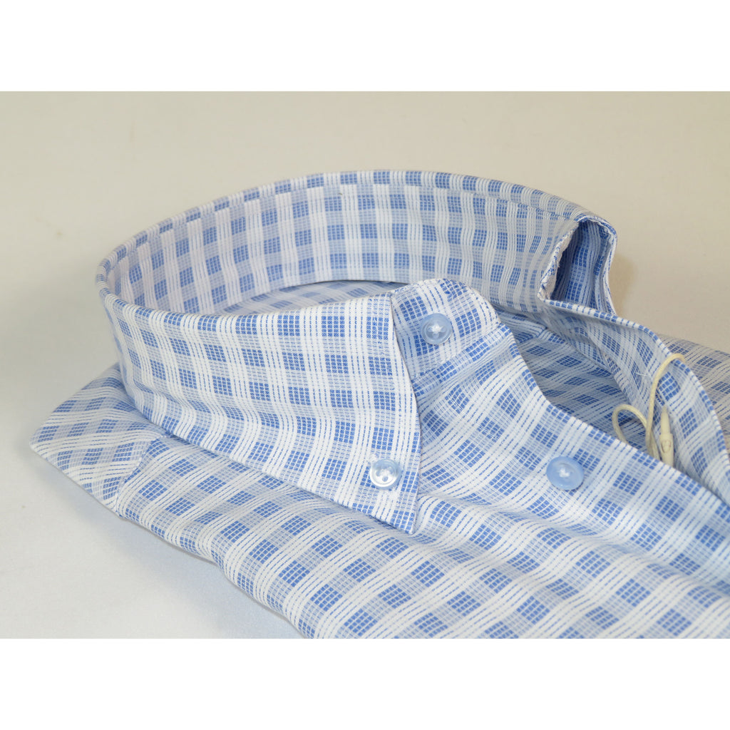 Mens 100% Cotton Shirt Manschett Turkey Slim Fit Button Down Collar 7035-23 Blue Checker